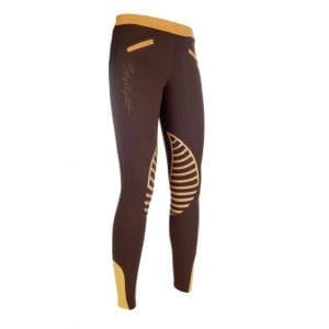 HKM Leggings de montar Starlight Rodillera de Silicona - MARRÓN/NARANJA